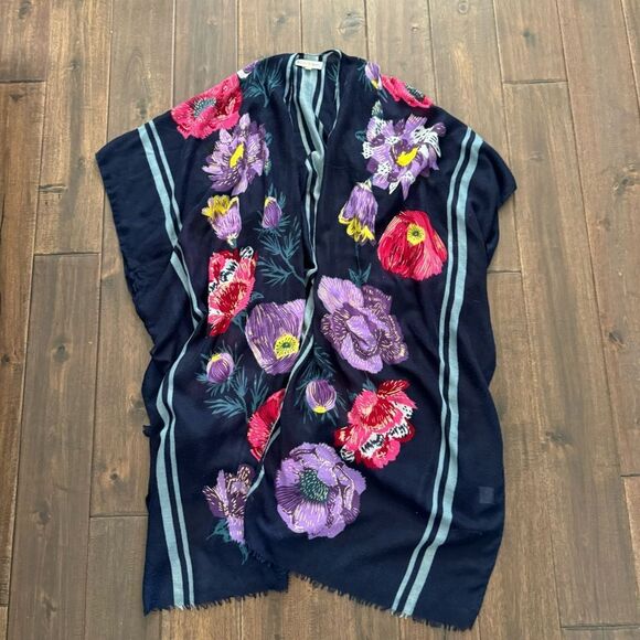 Woven Heart Blue Floral Open Cover Up One Size - Picture 1 of 3